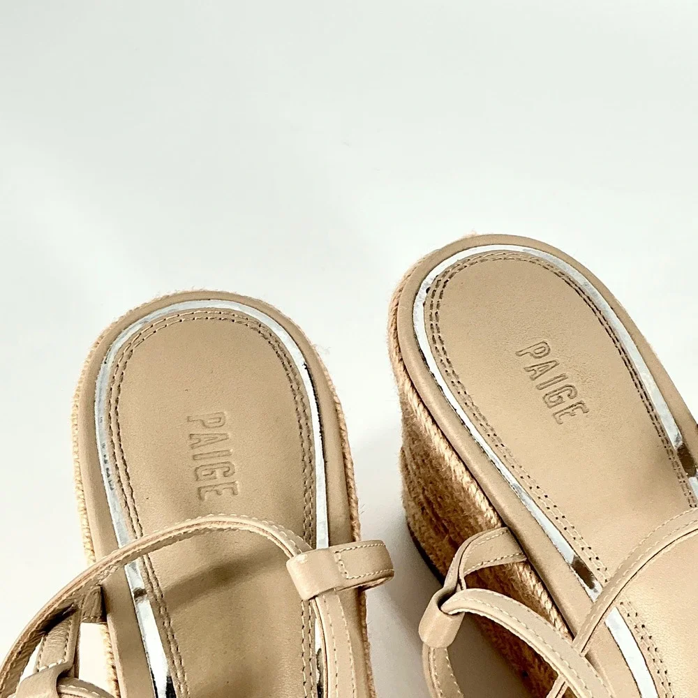 Paige Size 10 Strappy Espadrille Wedge Sandals Tan‎ Leather Neutral Boho Marlowe